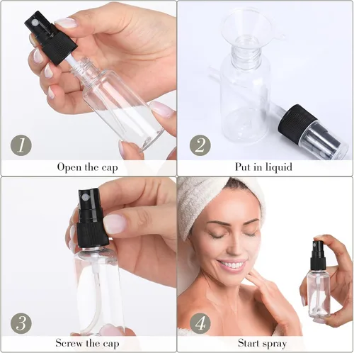 Vista 3 de Maxcheck 100 mini botellas de aerosol transparentes de 1 onza, botella de viaje vacía de plástico de niebla fina, recipientes pequeños de aerosol