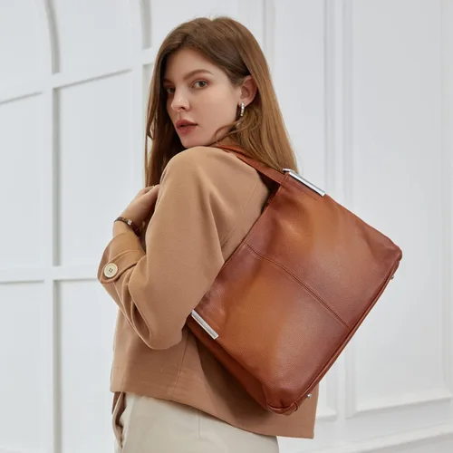 Vista 2 de Heshe - Bolsa de piel de diseñador con asa superior y correa de hombro para mujer