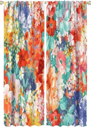 Vista 142 de Cortinas opacas con estampado de flores de cachemira, estampado de cachemira sobre fondo blanco, para decoración del hogar, cocina, restaurante