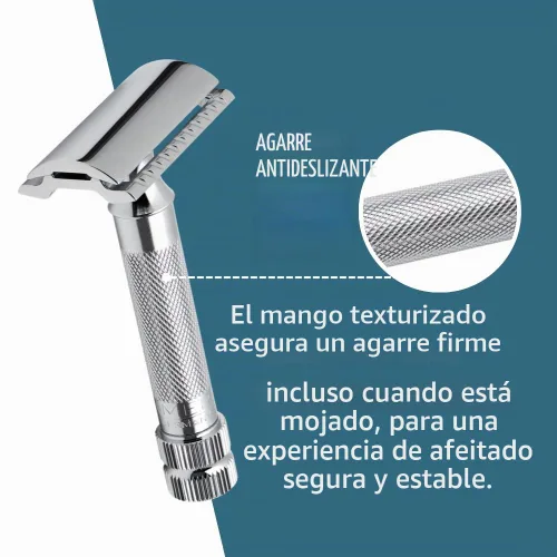 Vista 8 de MERKUR Juego de maquinilla de afeitar de seguridad clásica resistente de mango corto 34C con 10 cuchillas en una caja Cromo