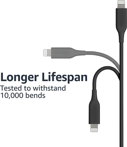 Vista 3 de Amazon Basics Paquete de 2 cables de carga USB-A a Lightning ABS, cargador certificado MFi para Apple iPhone 14, 13, 12, 11 X Xs Pro, Pro Max, Plus