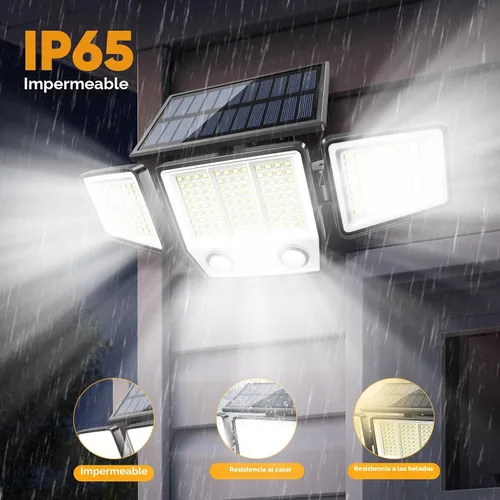Vista 6 de Luces solares con sensor de movimiento para exteriores impermeables - 3000LM Luces solares de seguridad al aire libre 270° Iluminación IP65 Luz
