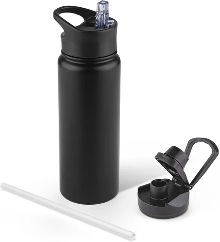 Vista 95 de Botella de agua aislada de 64 onzas con tapas de pajita y boquilla, jarra de agua de acero inoxidable de medio galón con mango de paracord, vacío