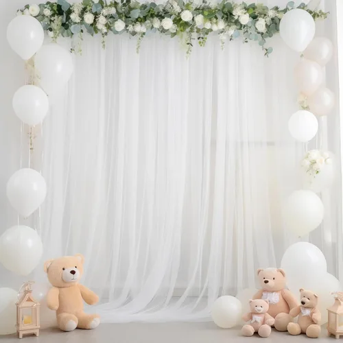 Vista 31 de Cortina de telón de fondo de tul azul bebé de 10 x 10 pies para fiestas, cortinas de fondo transparentes para bodas, baby shower, baby shower