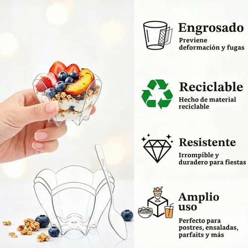 Vista 5 de Tebery Paquete de 100 mini tazas de postre Parfaits con 100 cucharas, cuenco pequeño transparente de 2.5 onzas para probar postres de fiesta