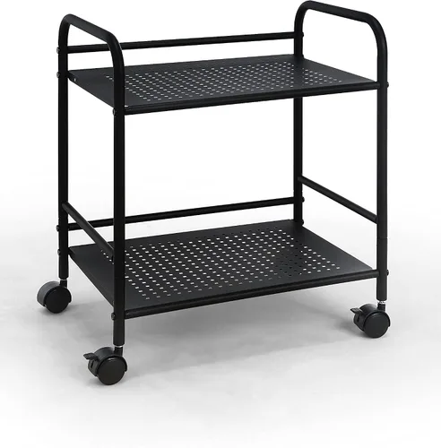 Vista 7 de SunnyPoint Carrito utilitario de metal de 2 niveles, estante de almacenamiento móvil con ruedas giratorias, organizador de espacio pequeño