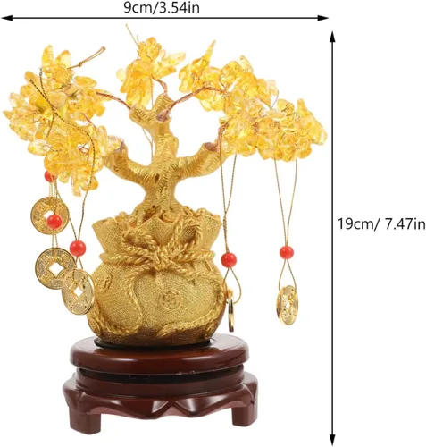 Vista 3 de Ciieeo Árbol de dinero monedas, árbol de la suerte, de cristal natural, árbol de la suerte, árbol de la vida de Feng Shui, árbol de dinero
