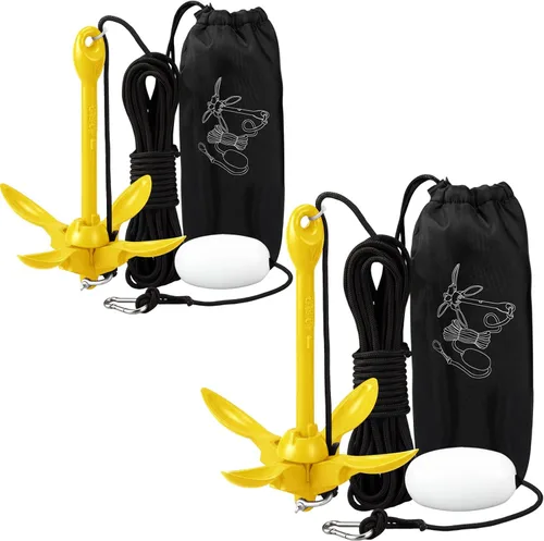 Vista 31 de Lounsweer Paquete de 2 anclajes de kayak marino de 1.5/3.5 libras, kit de anclaje plegable para barco, kayak, pesca, accesorios para botes pequeños