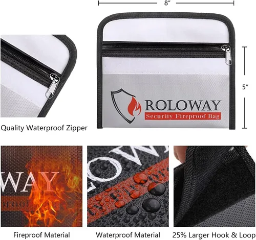 Vista 6 de ROLOWAY Bolsa grande ignífuga para documentos con 2 bolsillos y bolsa de dinero ignífuga (paquete de 4)