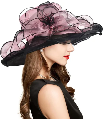 Vista 3 de 2025 Derby Hats for Women Ladies, Classy Organza Church Tea Party Wedding Kentucky Fascinator Hat UV Protection Sun Hats