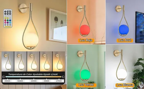 Vista 2 de Paquete de apliques de pared/luces de pared, no cableadas de latón dorado, lámparas de pared de globo de vidrio blanco, lámpara inalámbrica