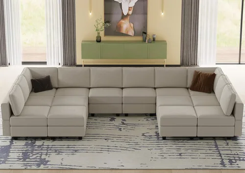 Vista 11 de Belffin Sofá modular grande con asiento de almacenamiento, sofá en forma de U de gran tamaño con diván reversible con sofá modular con terciopelo