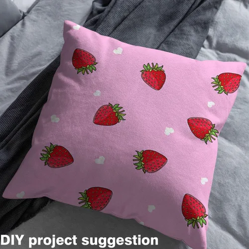 Vista 4 de The Yard - Tela Kawaii – Tapicería decorativa de fresa roja para mujeres, niñas y niños – Lindo arte impermeable para exteriores – 1 yarda, rosa
