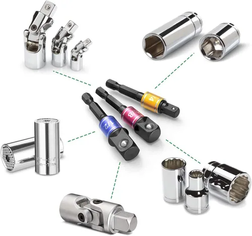 Vista 2 de CIGOTU Juego de extensión de adaptador de enchufe, 1/4, 3/8, vástago hexagonal de 1/2 pulgada, grado de impacto, convertidor de taladro eléctrico a