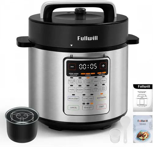 Vista 11 de Fullwill Olla a presión eléctrica 7 en 1 Lite de 3 cuartos de galón, olla de cocción lenta, olla arrocera, vaporera, salteado, calentador, olla Negro