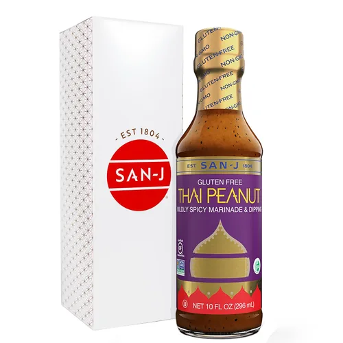 Vista 8 de San-J - Paquete variado Spice of Life - Teriyaki, salsa de naranja, szechuan, maní tailandés - Salsas de cocina sin gluten - Sin OGM - Botellas