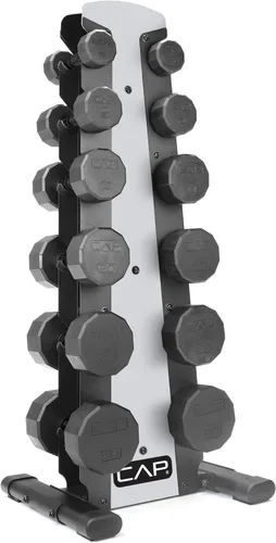 Vista 14 de CAP Barbell Rubber Coated Dumbbell Weight Set with Vertical Rack 100 lb, 150 lb, and 210 lb Options