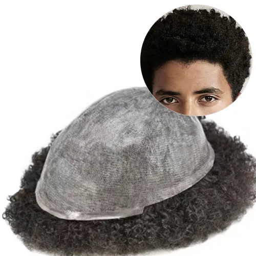 Vista 3 de Afro Toupee para hombres negros, unidad de pelo rizado rizado de poliuretano inyectado, cabello humano con ondas de polly afro, piezas de cabello #1