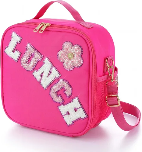 Vista 11 de Bolsa de almuerzo aislada para niños con correa ajustable para niñas, color beige Easy to Clean, Reusable Large Lunch Bag, Holds Lunch Box Snack