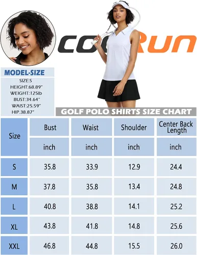 Vista 6 de COOrun Polo de golf para mujer, sin mangas, de secado rápido, ligero, cuello en V, con cuello en V