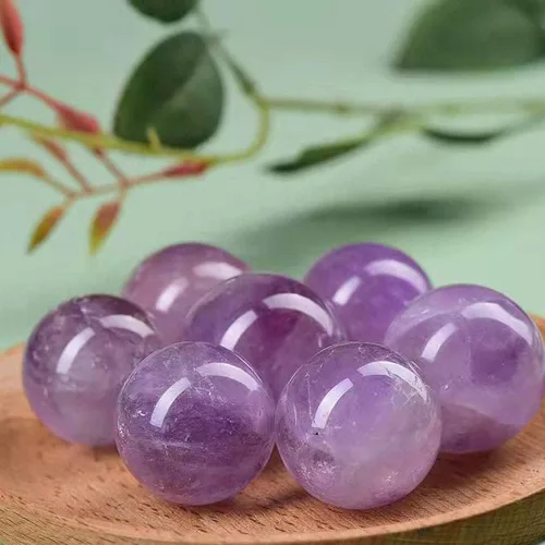 Vista 4 de Bolas Baoding de cristal de amatista de 1.4 pulgadas, pequeñas bolas curativas de cuarzo morado, bolas de mano para terapia de manos, alivio