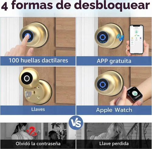 Vista 8 de eLinkSmart Cerradura de puerta de huella dactilar, perilla inteligente de puerta de bola con llave sin llave para puerta de entrada para dormitorio