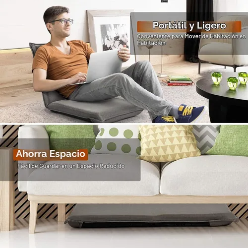 Vista 3 de BECOMFORT Silla plegable de suelo, silla de meditación ajustable de 6 Gris