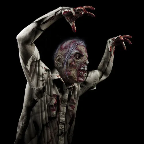 Vista 8 de Molezu - Máscara de látex de zombie o muerto viviente para adulto, disfraz tenebroso y sangriento para halloween, cosplay, fiesta de disfraces (D)