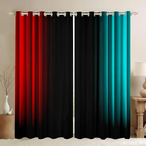 Vista 25 de Feelyou Cortinas abstractas degradadas para niños, adolescentes y mujeres, cortinas de ventana azules, moradas y negras, tratamientos geométricos