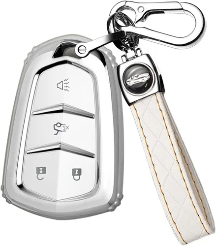 Vista 17 de ontto Protector de llave de automóvil compatible con Cadillac de 4 botones, carcasa de TPU suave con borde plateado para Escalade CTS SRX XT5 ATS
