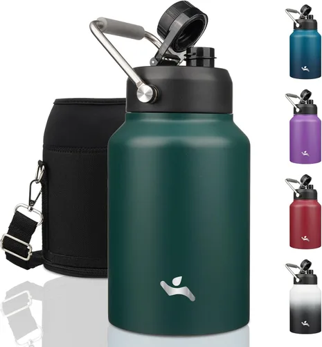 Vista 41 de Konokyo Jarra de medio galón con asa, botella de agua aislada de 64 onzas con bolsa de transporte, botella de metal de acero inoxidable al vacío