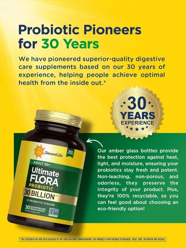 Vista 5 de Renew Life –Última flora para adultos 50 + Suplemento Probiótico de 30 mil millones, 90 unidades (Ex fórmula senior), 631257595607, 30, 1, 1
