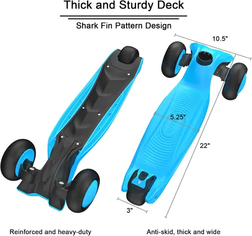 Vista 4 de Allek - Kick Scooter B03. Monopatín de 3 ruedas con ruedas de PU extra anchas y luminosas, sistema Lean 'N Glide, manillar ajustable a cualquier
