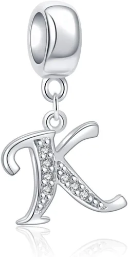 Vista 46 de ABUN Abalorio de plata de ley 925 con letra A a la Z, espaciador de inicial, con circonita cúbica transparete colgante, auténtica, para pulseras