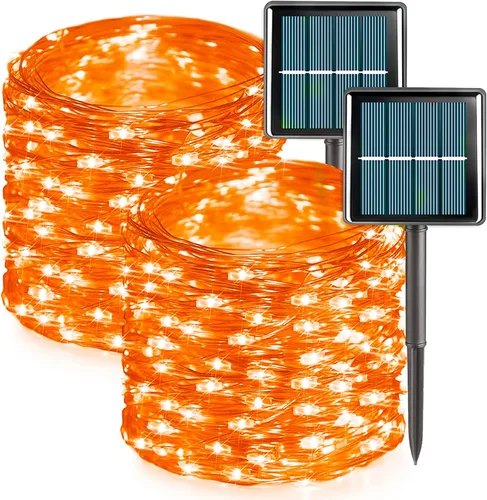 Vista 10 de QITONG Luces solares de Navidad multicolor para exteriores, paquete de 2 unidades de 200 luces LED solares de 66 pies cada uno, alambre plateado
