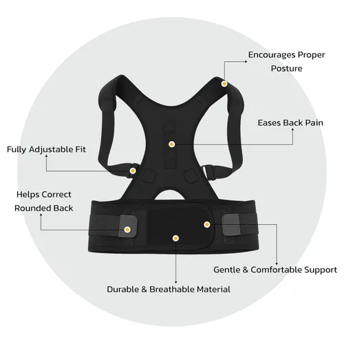 Vista 3 de Corrector de postura ajustable con terapia magnética, corrector de postura de espalda completa para mujeres y hombres - Soporte de espalda