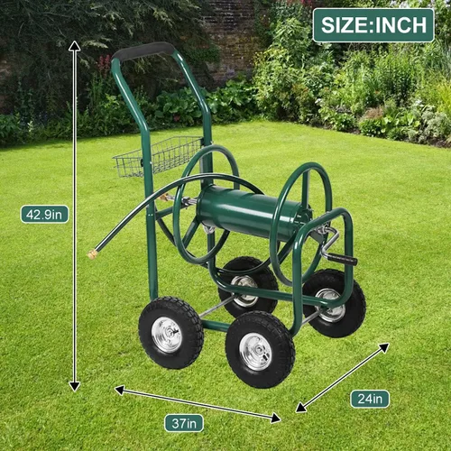Vista 7 de Dkeli Carro de manguera Carro de manguera de jardín con ruedas Carrito de manguera de agua portátil resistente 4 ruedas para patio al aire libre