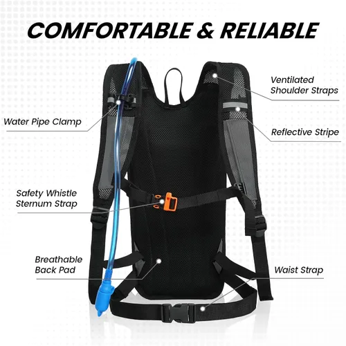 Vista 3 de Nepest Mochila de hidratación con bolsa de agua de 2 L para ciclismo, mochila de agua para senderismo, correr, mochila de hidratación ligera 2L