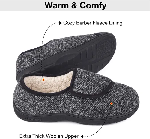 Vista 5 de LongBay Pantuflas de casa para diabéticos para hombre, de espuma viscoelástica, cómodas, extra anchas y antideslizantes