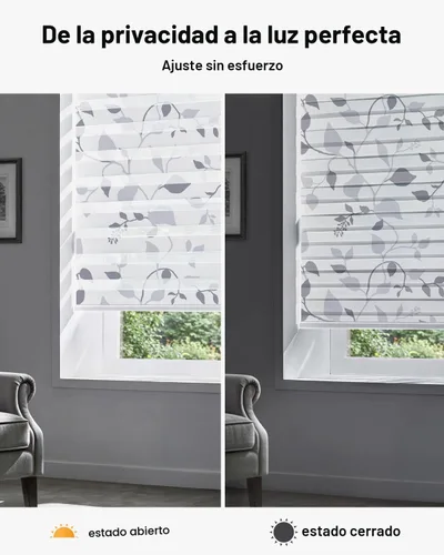 Vista 2 de LazBlinds Persianas estilo cebra sin cordones para ventanas, con patrón de doble capa para máxima privacidad y control de la luz, elegantes Laurel