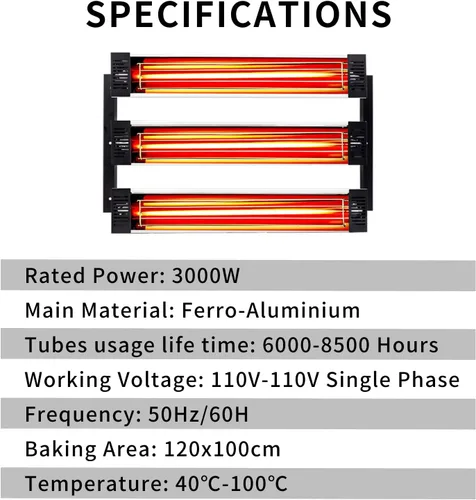 Vista 4 de Lámpara de curado de pintura infrarroja 3000 W 110 V lámpara de calor infrarrojo de onda corta para reparación de carrocería de automóvil, sistemas