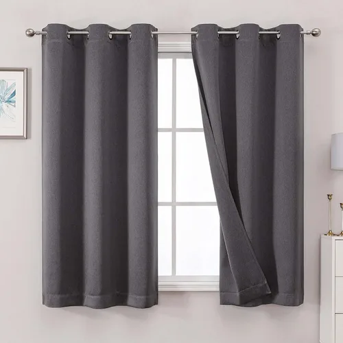 Vista 49 de OWENIE Cortinas 100% opacas de 63 pulgadas de largo, 2 paneles para dormitorio, sala de estar, cortinas superiores con ojales con aislamiento Negro