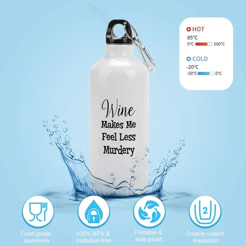Vista 3 de Divertida botella de agua deportiva de aluminio con clip de mosquetón, 14 onzas, color blanco