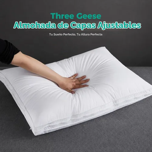 Vista 8 de Three Geese Almohada de plumas de ganso de capa ajustable, almohada de cama ensamblable, funda 100% algodón orgánico suave, buena para dormir boca
