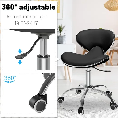 Vista 4 de SALONFACTORY Taburete con ruedas ajustable multiusos negro con respaldo Heavy Duty 400Lbs, 360 giratorio con ruedas, 5 pulgadas ajustable