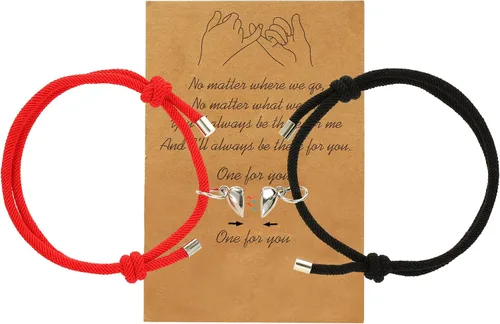 Vista 2 de GIEIWIW Pinky Promise Distance Matching Bracelets Friendship Couple Magnetic Bracelet Adjustable Cord Heart Bracelet For Graduation Valentine's Day