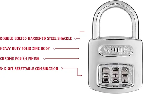 Vista 3 de Abus 160/40 C 160 Candado de combinación para todo clima, cromado, con 3 diales