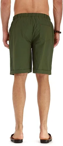 Vista 43 de Sailwind Pantalones cortos de lino para hombre, pantalones cortos casuales de playa con cordón