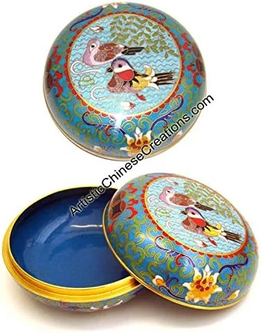 Vista 2 de Arte chino Cloisonne - Caja de Cloisonne china hecha a mano - Patos mandarines