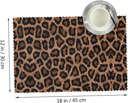 Vista 2 de Rectangular Placemats Set of 4, Heat Resistant Big Leopard Printed Kitchen Dining Table Mats